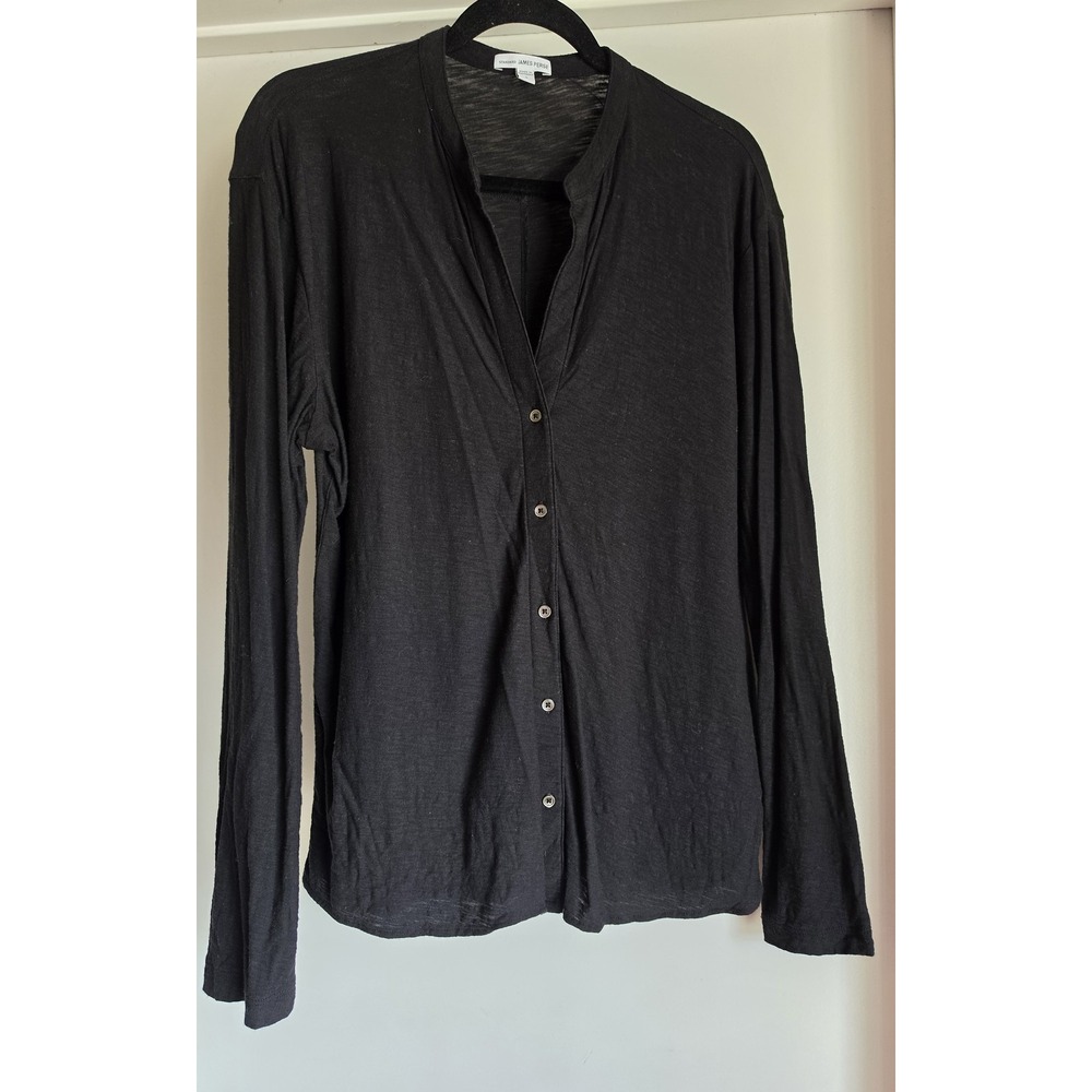 James Perse Cardigan Women Size 4 Black Long Sleeve Collared Casual Knit